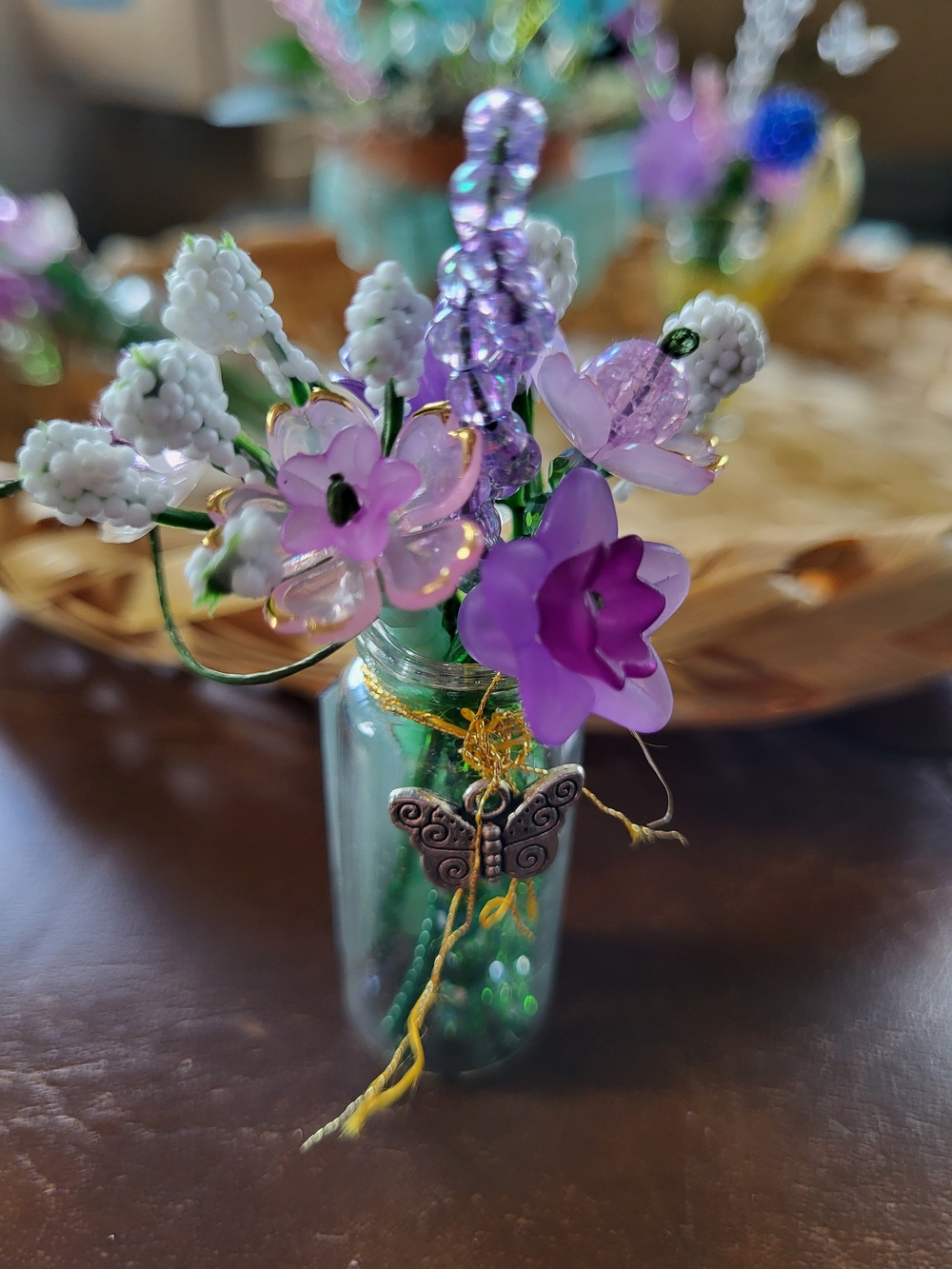 Handcrafted Purple Beaded Flower Mini Arrangement